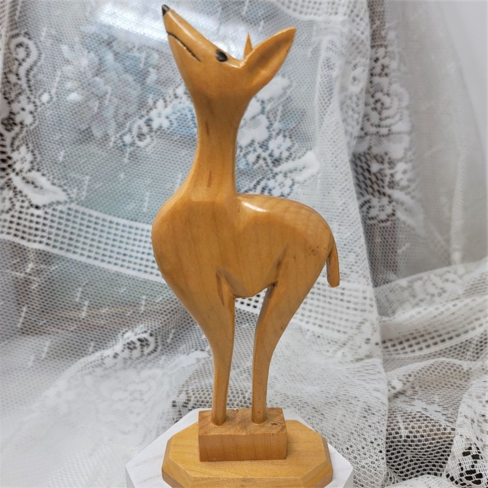 Hand Carved Deer Figurine Vintage Blond